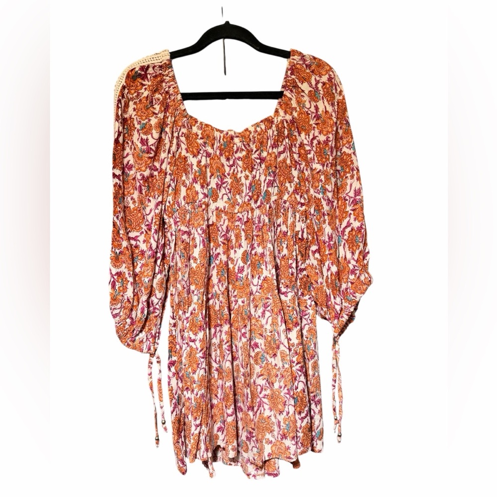 Angie Orange Floral Dress with Lace Detail 3/4 Sleeves Size Medium - Picture 3 of 4